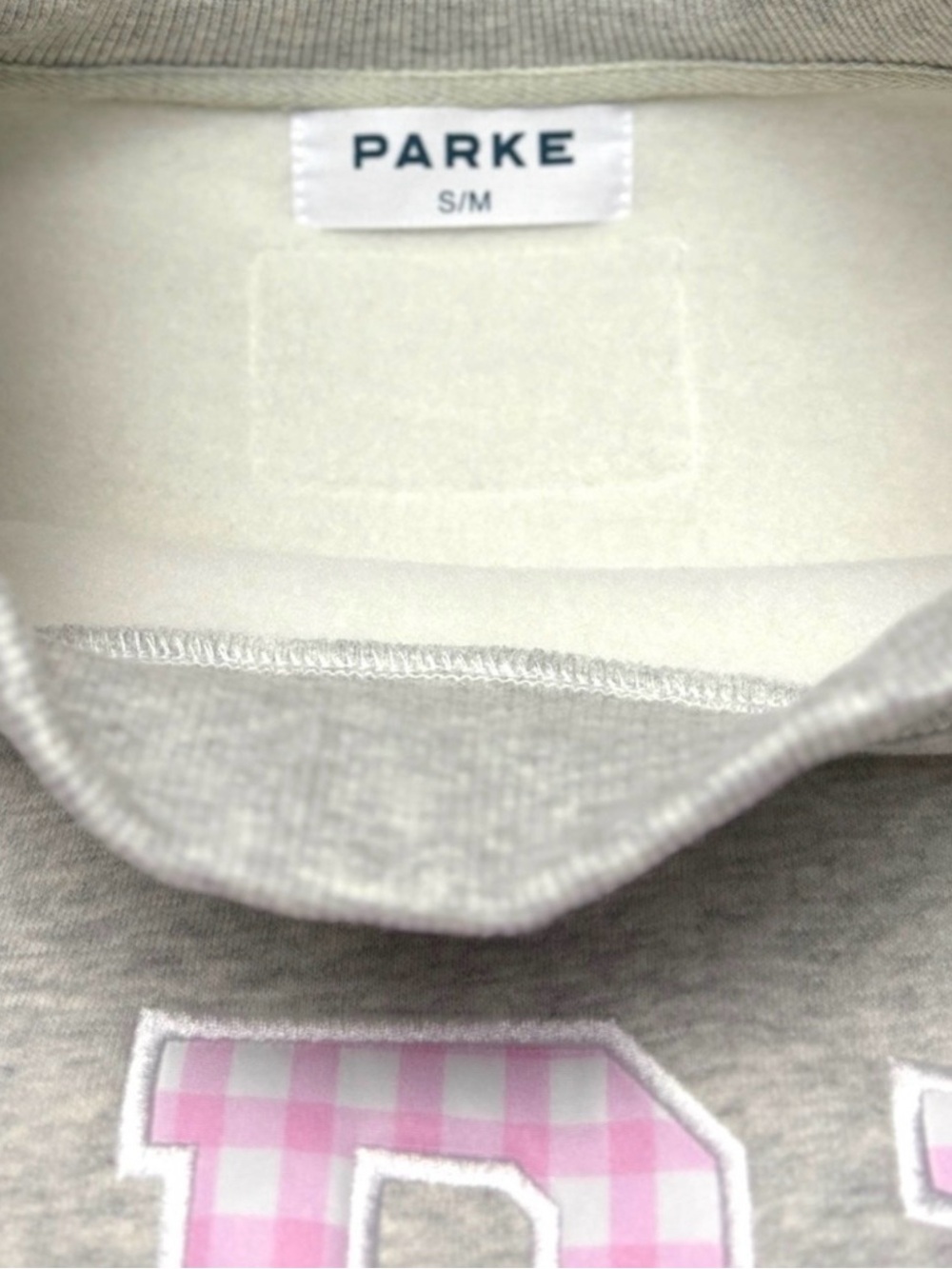 Authentic Parke x Stoney Clover Lane Sweatshirt Pink Gingham Grey Mock Neck S L - Picture 3 of 6